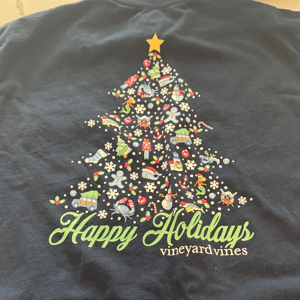 Boys Vineyard Vines Navy Holiday Long Sleeve Tee Size M (12-14) Excellent Shape